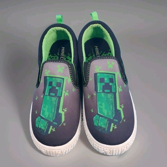 Minecraft Boy's Canvas Shoe Sz 2 Slip On Green Black - Picture 1 of 13